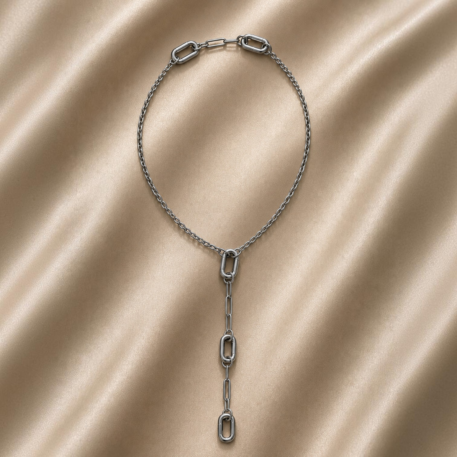 HOUSE OF EVEN Orbit Connector Necklace in polished silver stainless steel with three removable chain links